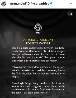 Calcio – Roberto Mancini bloccato in Italia: non riesce a tornare in Qatar